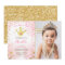 First birthday invitation Princess Gold Pink Crown