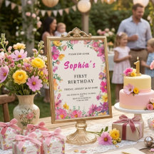 First Birthday Invitation with a Watercolor Floral