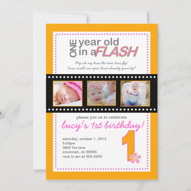 First Birthday Invitation with Photos One Year Old (Front)