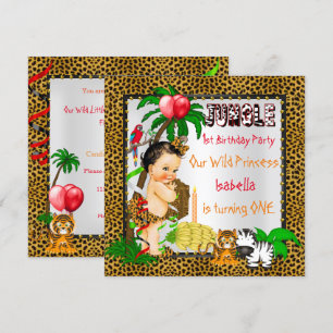 First Birthday Leopard Jungle Safari Wild Brunette Invitation