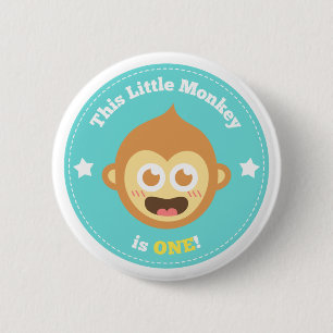 First Birthday, Little Monkey is One 2 Inch Round Button