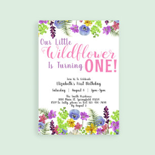 First Birthday Little Wildflower Floral Girl  Invitation