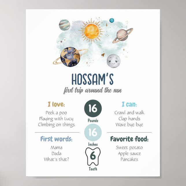 First Birthday Milestones Outer Space Galaxy Poster (Front)