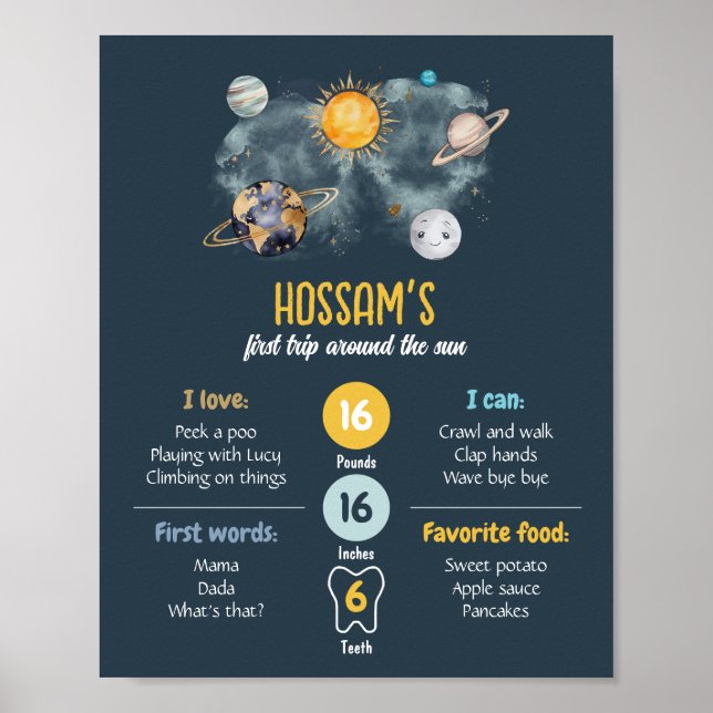 First Birthday Milestones Outer Space Galaxy Poster (Front)