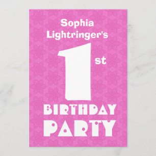 First Birthday Modern Baby Custom Name Pink G452 Invitation