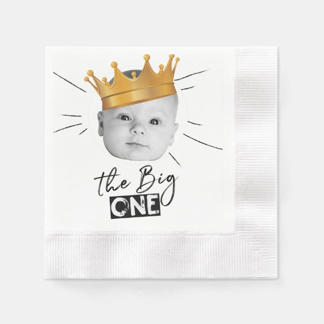 First Birthday Modern Black White Napkin (Front)
