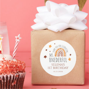 First Birthday Ms Onederful Boho Rainbow   Classic Round Sticker