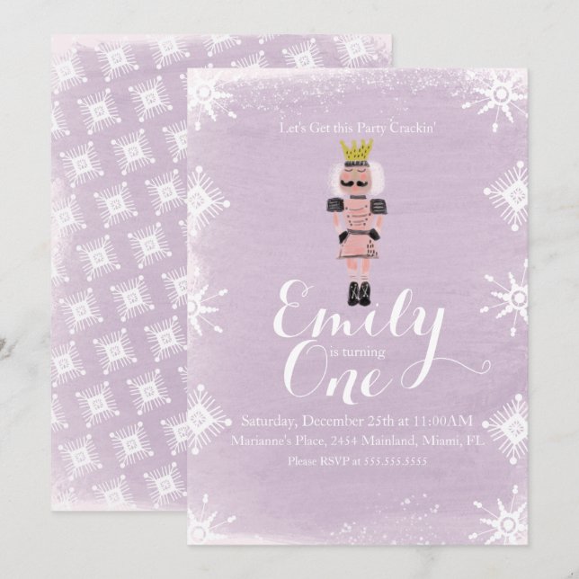 First Birthday Nutcracker Snowflakes Watercolor Invitation (Front/Back)