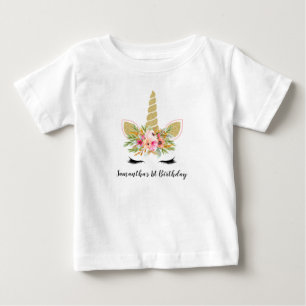 First Birthday Outfit Glitter Unicorn & Bouquet Baby T-Shirt