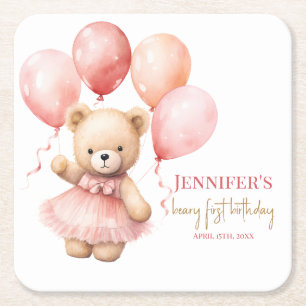 First Birthday Paper Coasters – Watercolor Teddy 