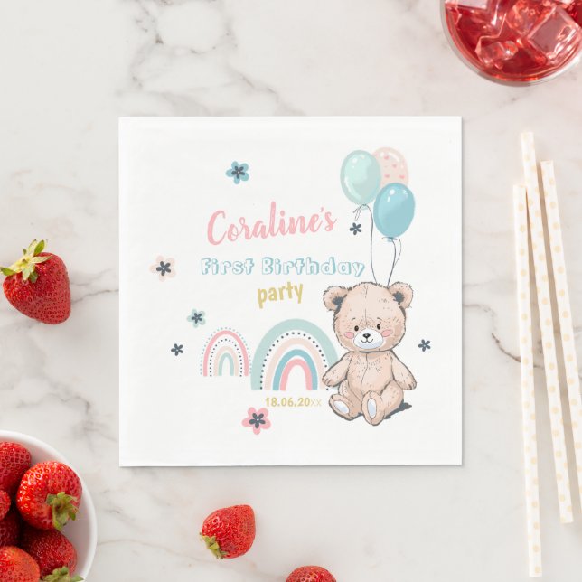First Birthday Paper Napkin with a cute teddy bear (Insitu)