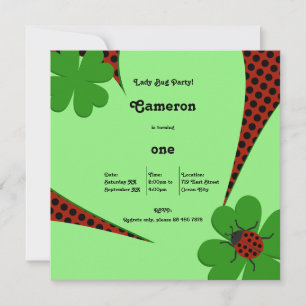 First Birthday Party Cute Lady Bug Invitation Card
