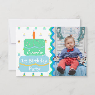 First Birthday Party for Baby Boy Invitations