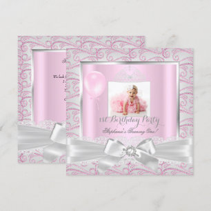 First Birthday Party Girls Pink Diamonds Tiara 2 Invitation