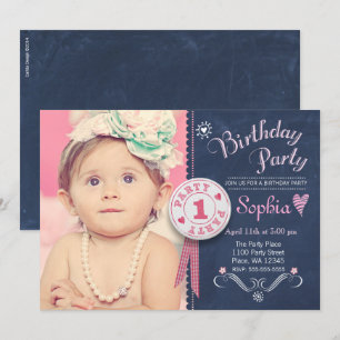 First Birthday Party Invitation Girl Chalkboard