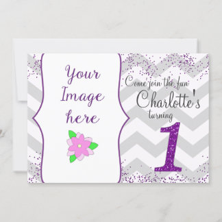 First Birthday Party Invitation Girl Glitter