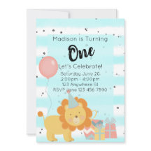 First Birthday Party Invitation - Teal Lion