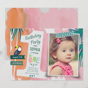 First Birthday Party Tropic Jungle Invitation Girl