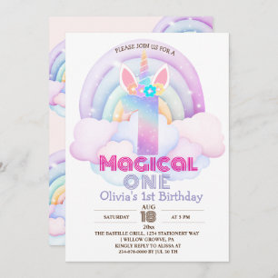 First  Birthday Party Unicorn Rainbow 1st  Invitation