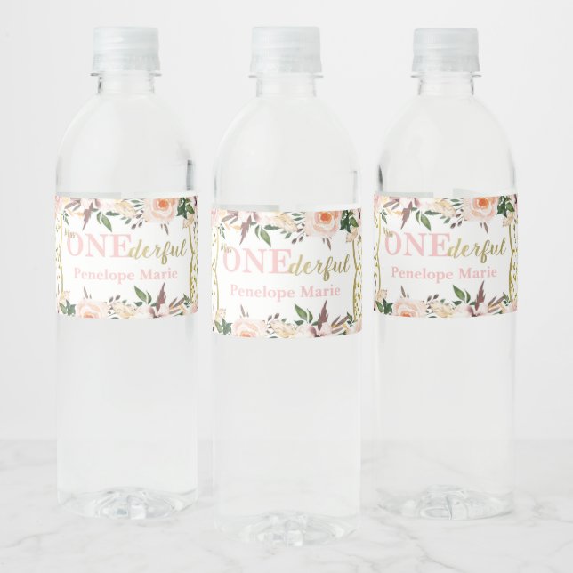 First Birthday Party Water Labels, Boho Water Bottle Label (Bottles)