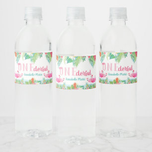 First Birthday Party Water Labels, Flamingos Water Bottle Label