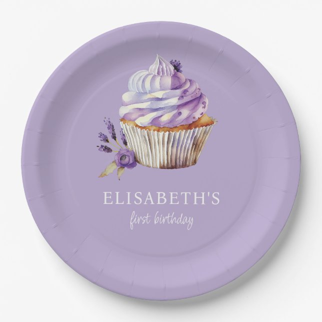First Birthday Pastel Violet Personalized Paper Plate (Front)