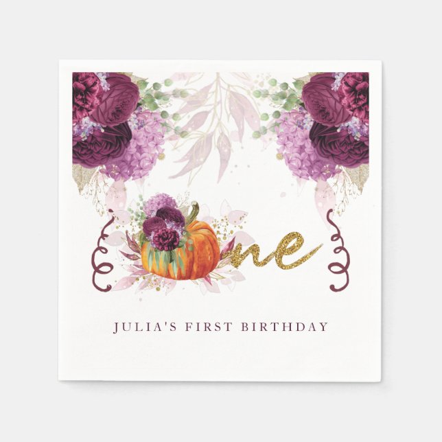 First Birthday Personalized Autumn Pumpkin Napkin (Front)