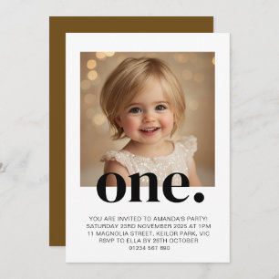 First Birthday Photo Invitation in Brown & White