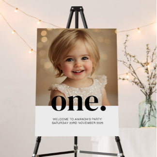 First Birthday Photo Poster in Brown & White