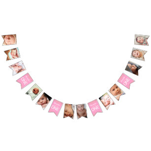 First Birthday Pink   12 Month Photo Bunting Flags