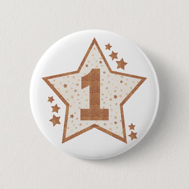 First Birthday Pink and Gold Star 2 Inch Round Button (Front)