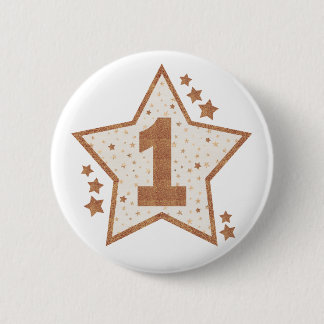 First Birthday Pink and Gold Star 2 Inch Round Button