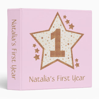 First Birthday Pink and Gold Star Binder