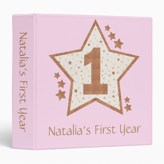First Birthday Pink and Gold Star Binder (Front/Spine)