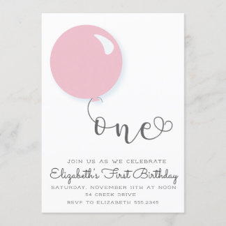 First Birthday Pink Balloon Invitation