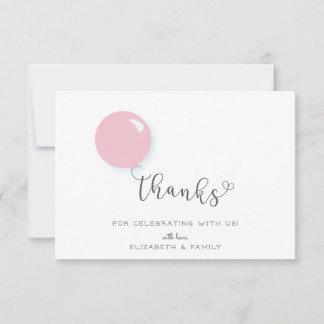 First Birthday Pink Balloon Thank You Card