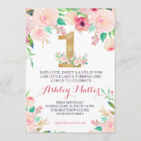 First birthday pink Beautiful Floral Invitation,