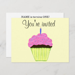 First Birthday Pink Cupcake Invitation Customize