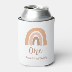 First Birthday Pink Pastel Boho Rainbow Can Cooler