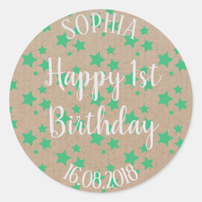 First Birthday Pink Stars Craft Paper Classic Round Sticker (Front)