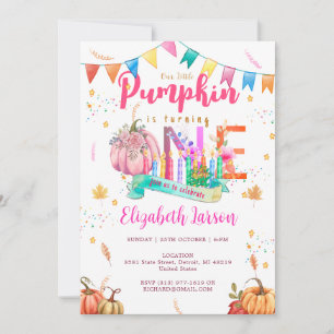 First Birthday Pumpkin Autumn Fall Watercolor Invitation