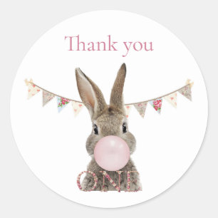 First Birthday Rabbit Blowing Pink Bubble gum   Classic Round Sticker