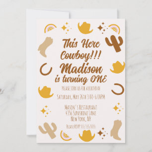 First Birthday Rainbows Rodeos Groovy Birthday    Invitation