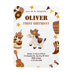 First Birthday Rodeo Boy 1st Invitations Flexible Magnet