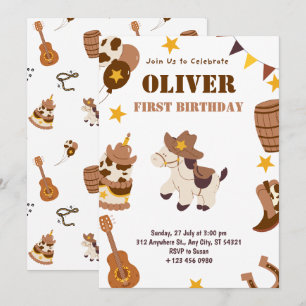 First Birthday Rodeo Kids Boy 1st Invitations Card