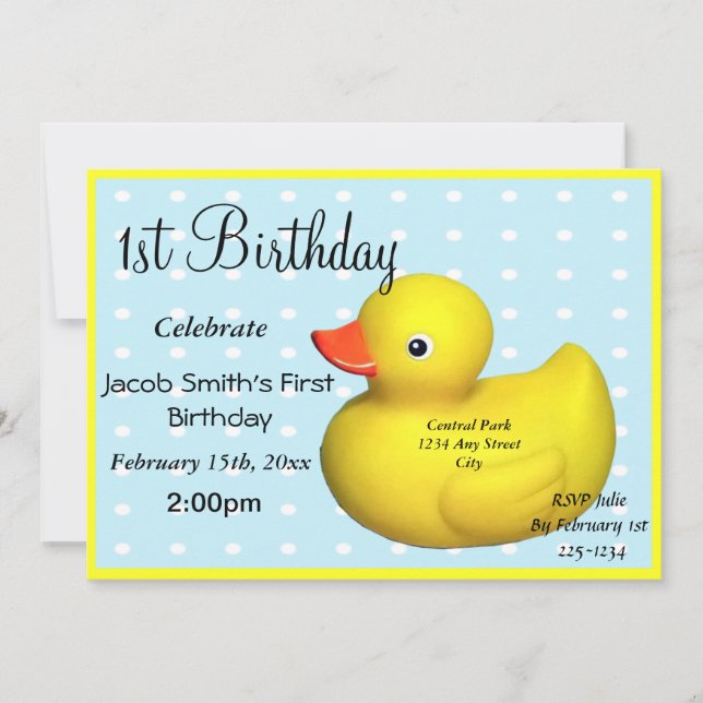 First Birthday Rubber Ducky Invitation (Front)