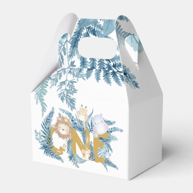 First Birthday Safari Animals Exotic Personalized Favor Box (Front Side)