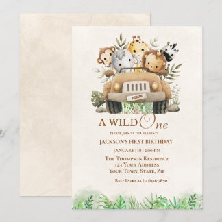 First Birthday Safari Jungle Animals  Party   Invitation