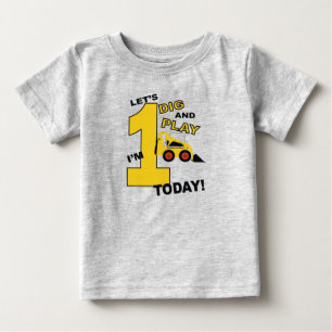 First birthday shirt construction bulldozer
