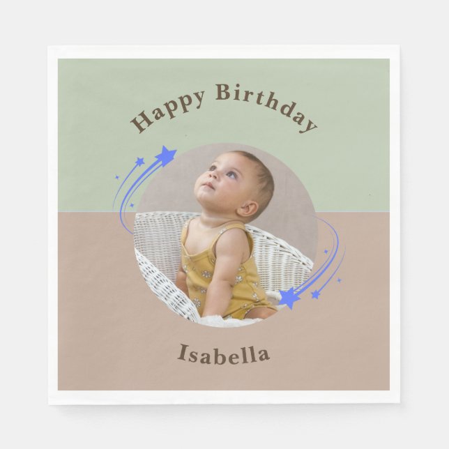 First Birthday Shooting Star Green Brown  Napkin (Front)